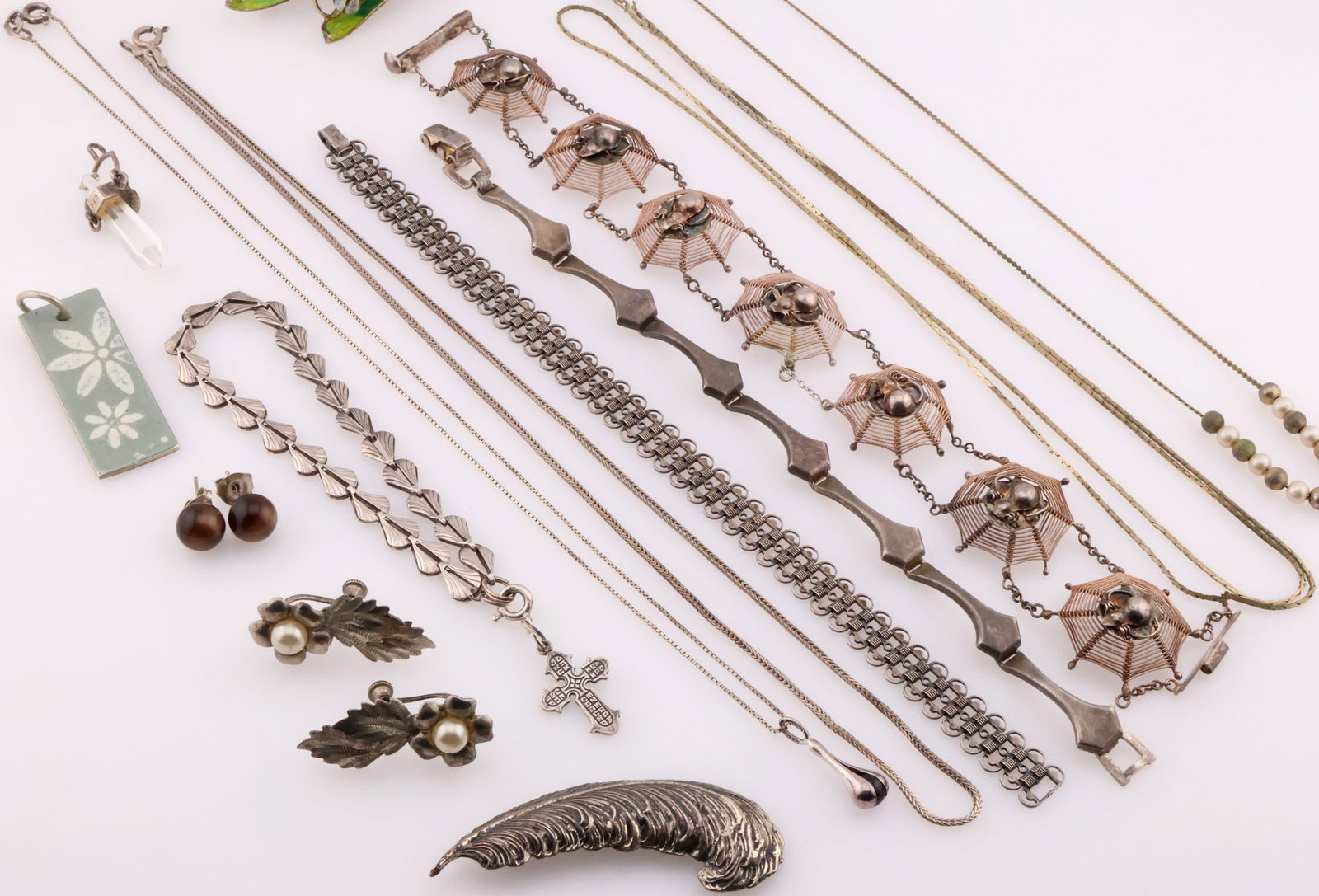 STERLING SILVER JEWELRY; Large Lot Including Spider Web Bracelet (1 of 3)