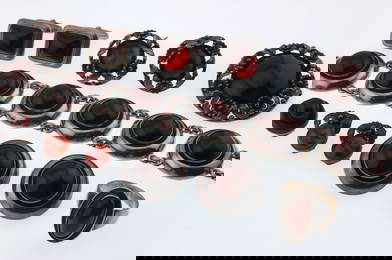 Niels Erik From; Sterling Silver and Amber Modernist Jewelry Group