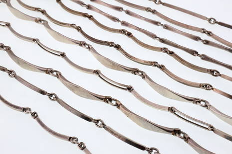 Niels Erik From; Sterling Silver Modernist Link Bracelets and Necklaces: Denmark, 20th Century. Various Lengths. Total Weight 92 Grams. Good Condition.