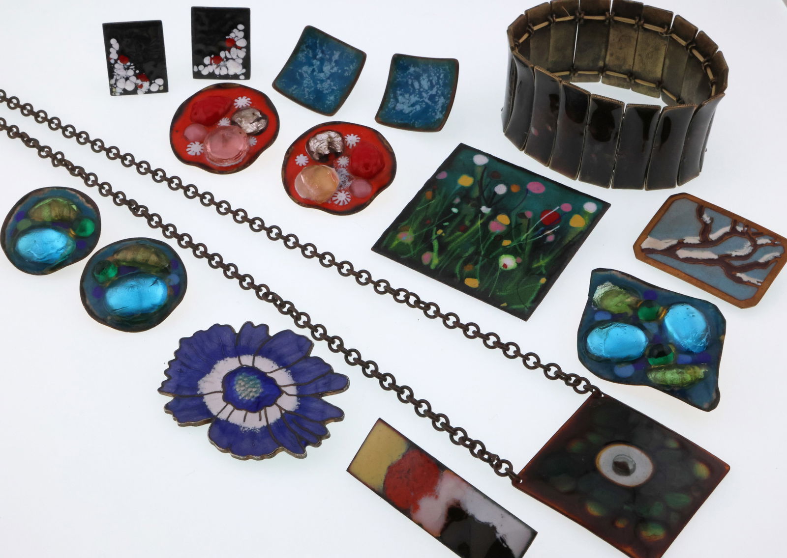 Modernist Fused Glass Enamel Jewelry; Lot Including Earrings, Etc. (1 of 5)