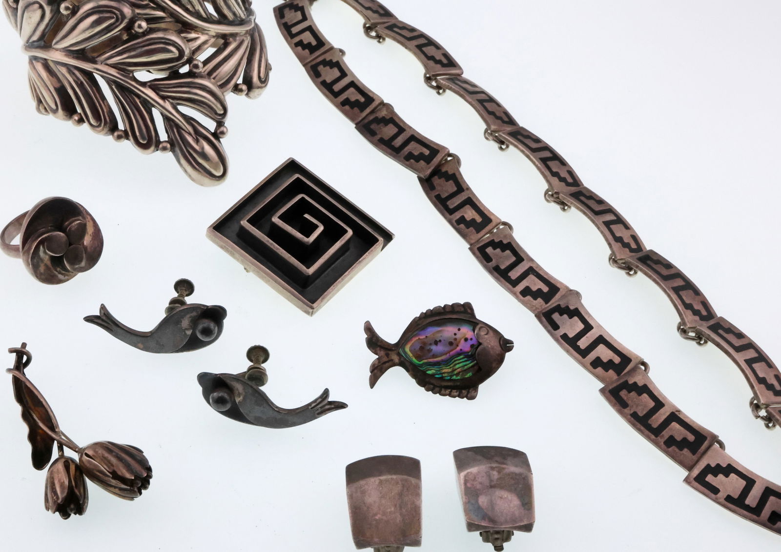 Various Makers; Mexican Modernist Sterling Silver Jewelry Group (1 of 5)