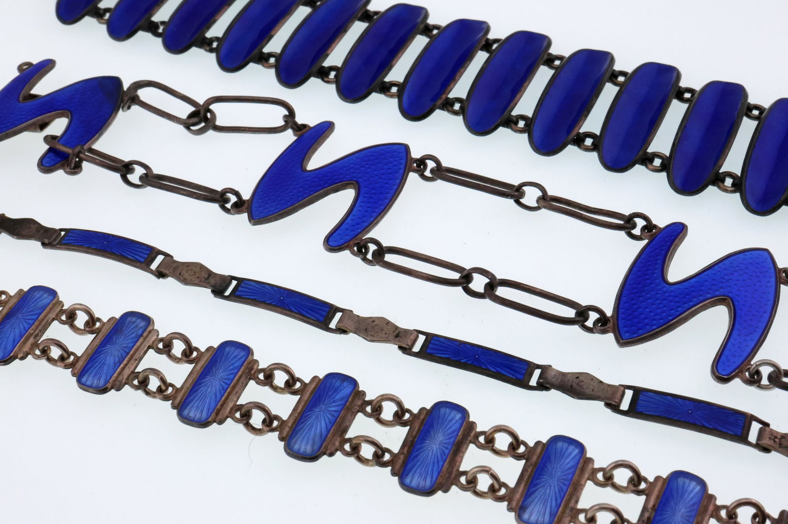 Scandinavian; Four Modernist Sterling Silver Blue Enamel Bracelets (1 of 3)