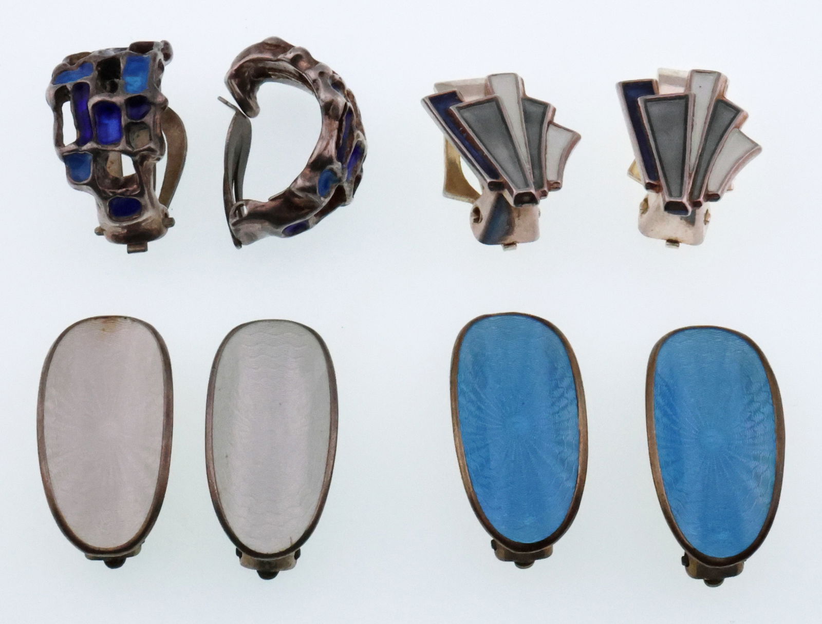 David Andersen; Four Pair Modernist Sterling Silver Enamel Earrings (1 of 3)