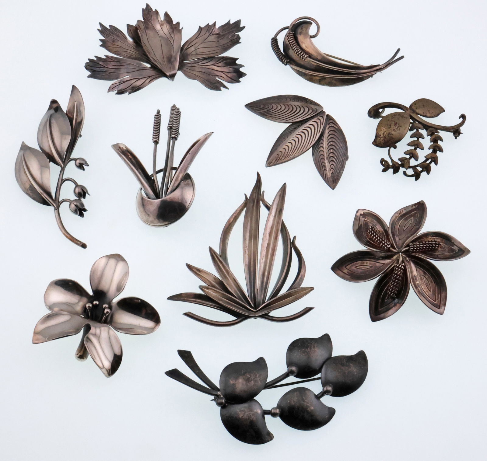 Various Makers, Denmark; Ten Modernist Sterling Silver Brooches (1 of 5)