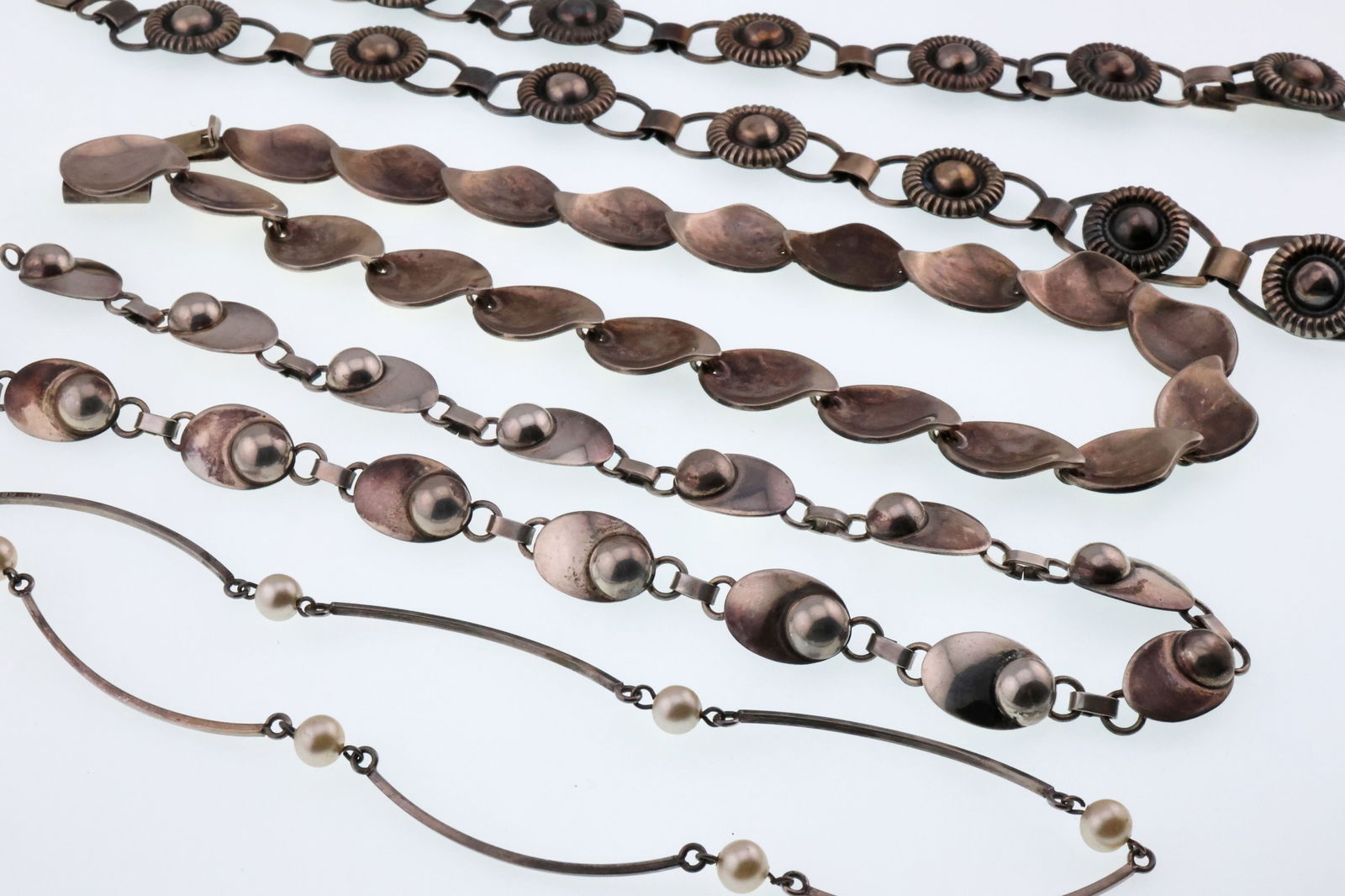 Various Makers, Denmark; Four Modernist Sterling Silver Necklaces (1 of 6)