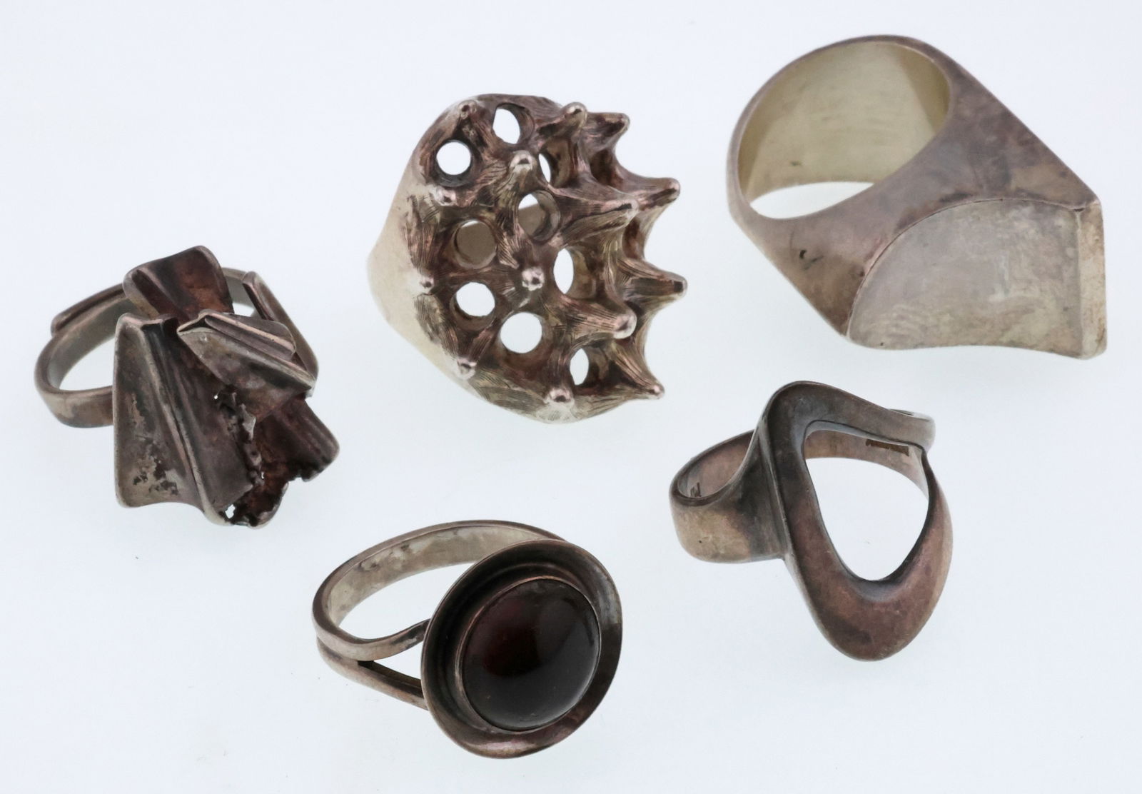 Various Makers, Denmark; Five Modernist Sterling and .800 Silver Rings (1 of 5)