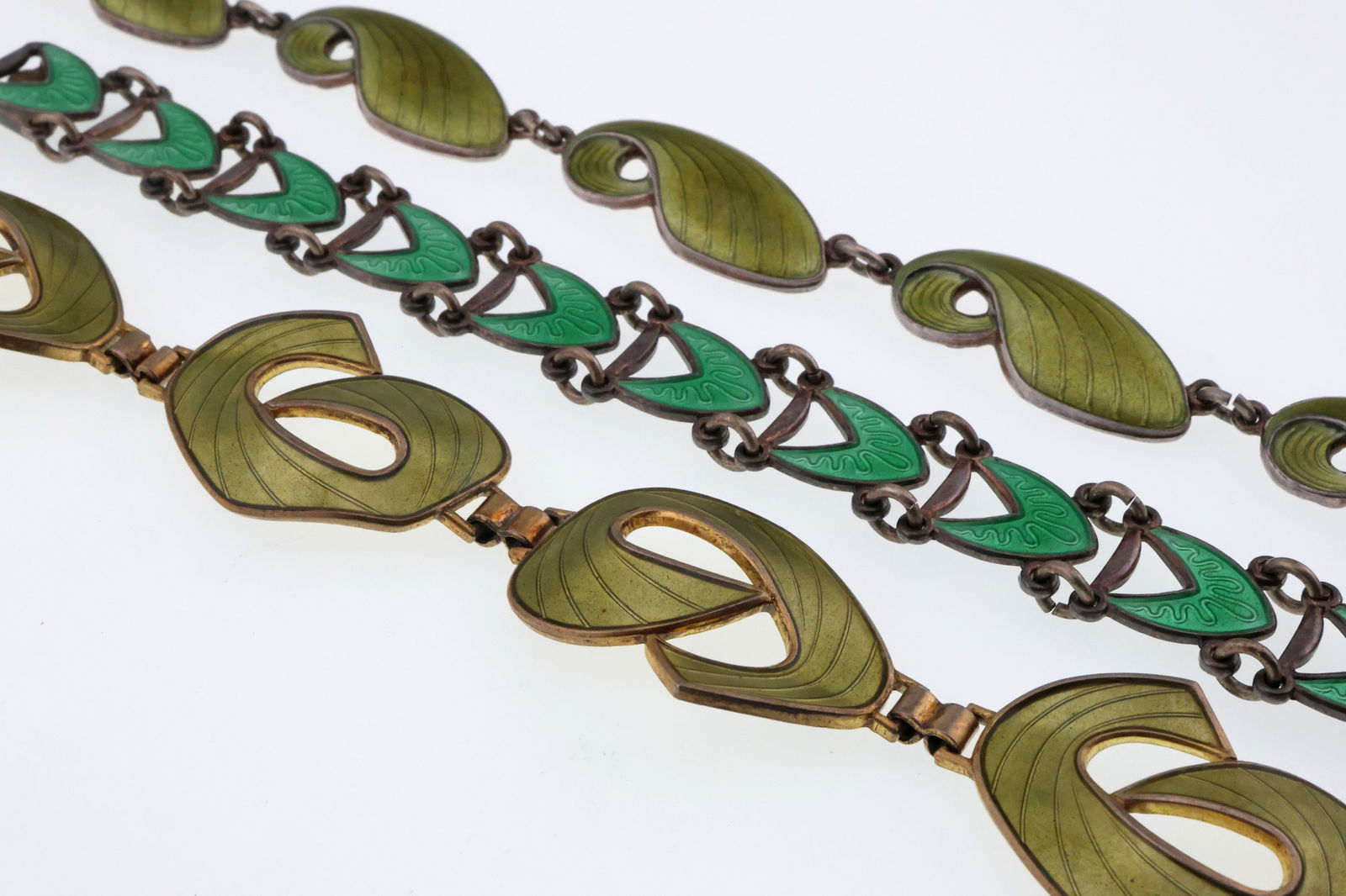 Scandinavian; Three Modernist Sterling Silver Green Enamel Bracelets (1 of 4)