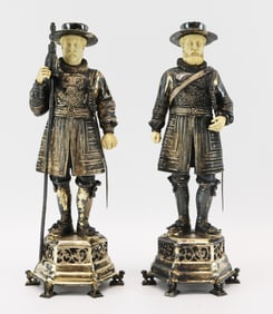 *Pair German bone-mounted sterling silver figures