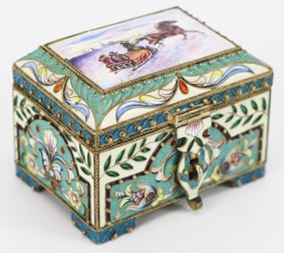 Russian Silver-Gilt and Enamel Casket with Sleigh Scene