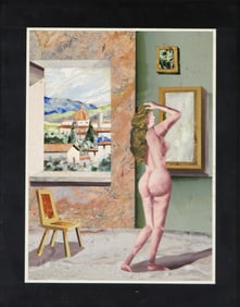 Italian School pietra dura stone picture of nude in artist's studio