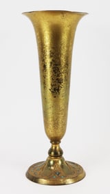 Tiffany Furnaces Favrile 166A Gold Dore Bronze Vase with Blue Enamel