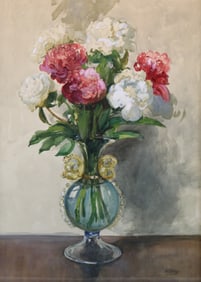 Charles P. Gruppe (1860-1940, CT) Watercolor Painting of Bouquet in Vase