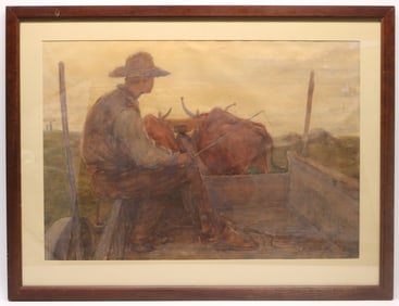 Sydney Richmond Burleigh (RI 1853-1931) watercolor painting of agrarian scene