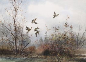 David Hagerbaumer (1921-2014) watercolor painting of green winged teal