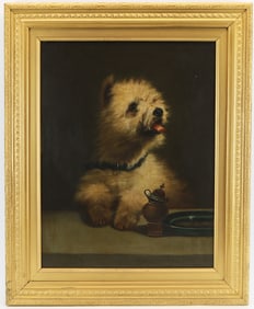 Anglo-American School oil on canvas portrait of a white terrier