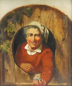 American School "Clam Seller" oil on canvas genre painting