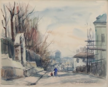 Georges Dominique Roualt (1904-2002 France) Village Scene Watercolor