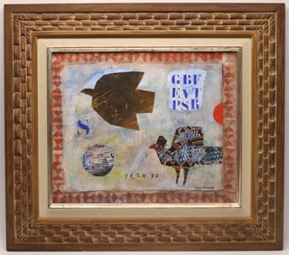 Max Papart (France 1911-1994) Modernist gouache and watercolor collage painting