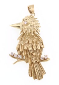 14k Gold Tcj Textured Bird with 0.30 ct Diamonds Pendant 15.9g