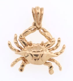 14k Gold Textured Crab Pendant 4.6g