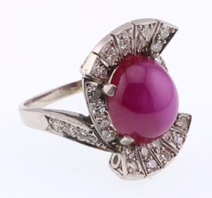 Platinum Star Lab Ruby & 0.50 ct Diamond Ring 7.2g