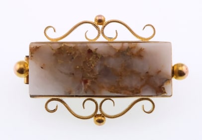 10k Gold Agate Pin/Brooch 9.4g Total Weight