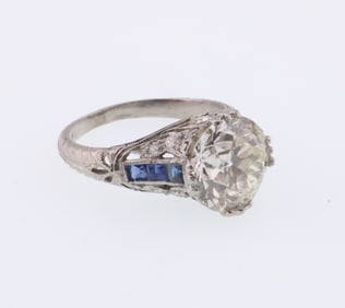 Platinum Vintage Filigree 2.50 ct Diamond Ring 3.6g