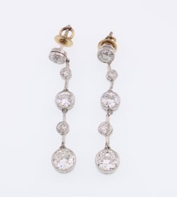 Platinum 6.0 ct Diamond Drop/Dangle Post Screw Back Earrings 6.9g