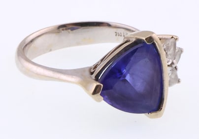 18k Gold Natural Tanzanite & 0.30 ct Diamond Ring 6.2g