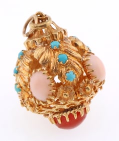 18k Gold Etruscan Multi Stone Fob/Pendant 15.4g