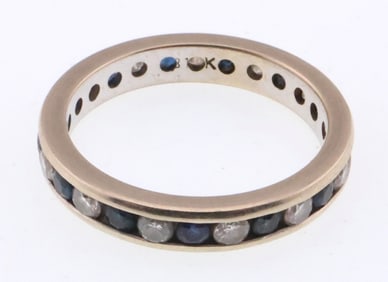 14k Gold Natural Sapphire & 0.30 ct Diamond Band/Ring 2.9g