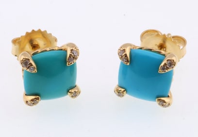 18k Gold Turquoise Post Earrings 3.3g