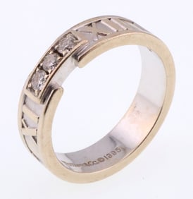 18k Gold Tiffany & Co. Diamond Roman Numerals Atlas Band/Ring 8.0g