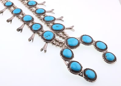 Silver Turquoise Squash Blossom Necklace 5.3 ozt