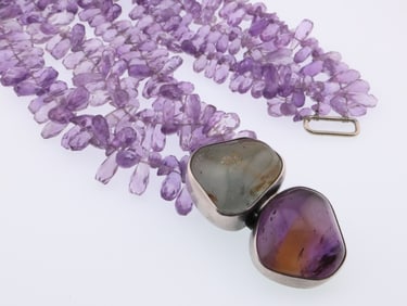 Sterling Silver Rebecca Collins Amethyst & Stone 3 Strand Necklace