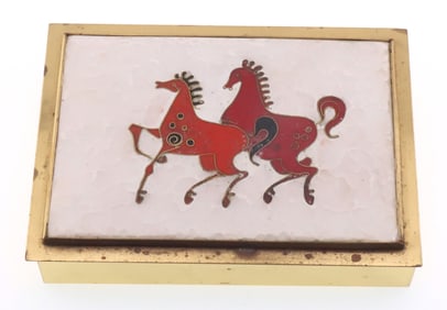 German Matte Enamel; Modernist Gilt Metal Cigarette Box