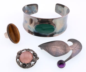 Niels Erik From; Sterling Silver Gemstone Modernist Jewelry Group