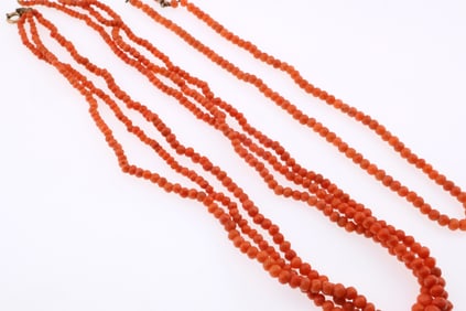 Antique Coral Jewelry; Two Bead Necklaces