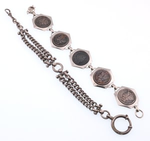 Silver Jewelry; Mercury Dime Bracelet and Silver Watch Fob