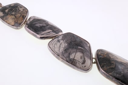 Citlal Castillo, Mexico; Modernist Sterling Silver Gemstone Bracelet