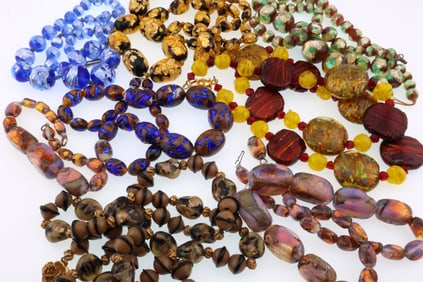 Venetian; Large Group of Modernist Glass and Foil Bead Jewelry
