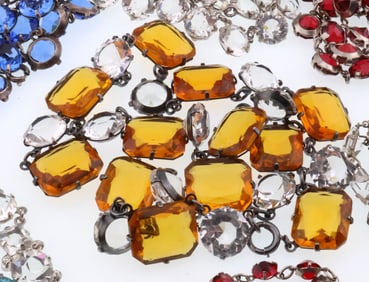 Art Deco Style; Large Silver and Base Metal Rhinestone Jewelry Group