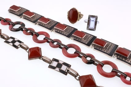 Art Deco Style; Sterling Silver and Stone Bracelets and Rings