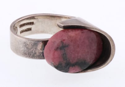 Jens Asby Design; Modernist Sterling Silver and Pink Gemstone Ring