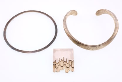 Age Fausing, Denmark; Modernist Sterling Silver Pin and Bracelets
