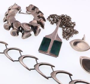 Various Makers, Denmark; Modernist Sterling Silver Jewelry Group