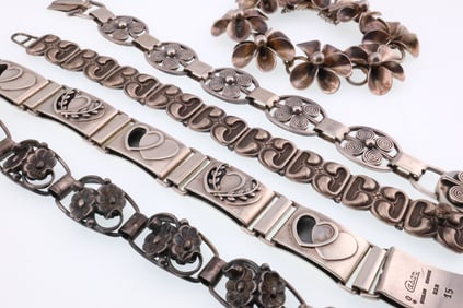 Various Makers, Denmark; Five Modernist Sterling Silver Bracelets