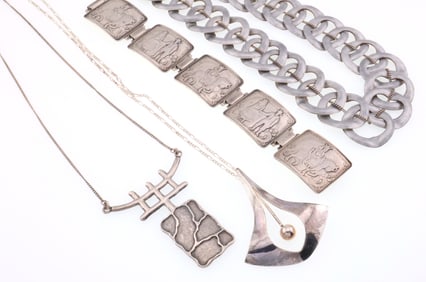 Various Makers, Norway; Modernist Sterling Silver Bracelet and Necklaces