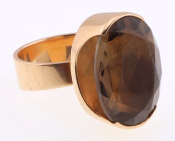 Kupittaan Kulta, Norway; 14 Karat Yellow Gold Modernist Smoky Quartz Ring