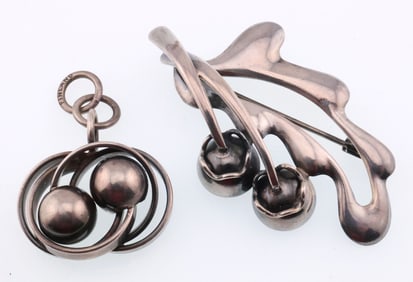 Kupittaan Kulta, Norway; Modernist Sterling Silver Pendant and Brooch